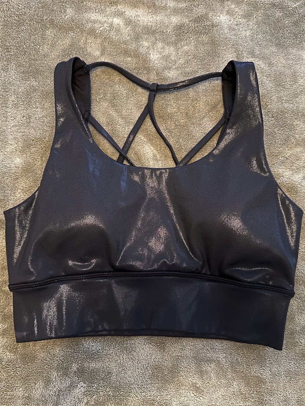 Crowned Athletics Metallic Black Lattice Back Sports Bra